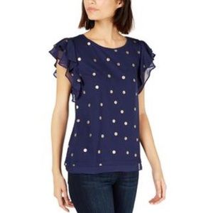 NEW Maison Jules Polka Dot Flutter-Sleeve Top M